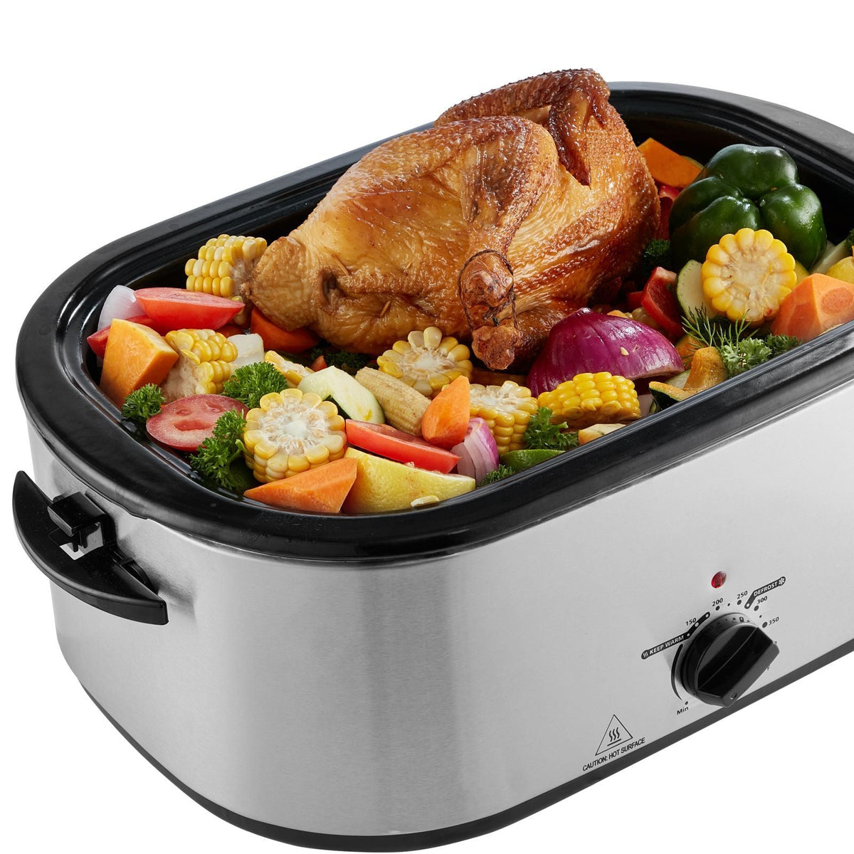 Electric Roaster Oven, 24 QT Turkey Roaster Oven with Self-Basting Lid, 1450W Roaster Oven with Defrost & Warm Function, Adjustable Temp, Removable Pan & Rack, Fits Turkeys Up to 28LBS, Silver