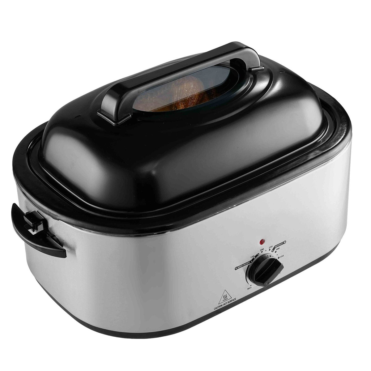 Electric Roaster Oven, 24 QT Turkey Roaster Oven with Self-Basting Lid, 1450W Roaster Oven with Defrost & Warm Function, Adjustable Temp, Removable Pan & Rack, Fits Turkeys Up to 28LBS, Silver
