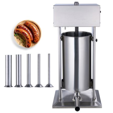 Electric Sausage Stuffer, 25 L / 55 LBS Vertical Meat Stuffer, 400W Motor, Stepless Speed Control and Foot Pedal, Made of Food-grade 304 Stainless Steel, 5 Stuffing Tubes for Home, Commercial