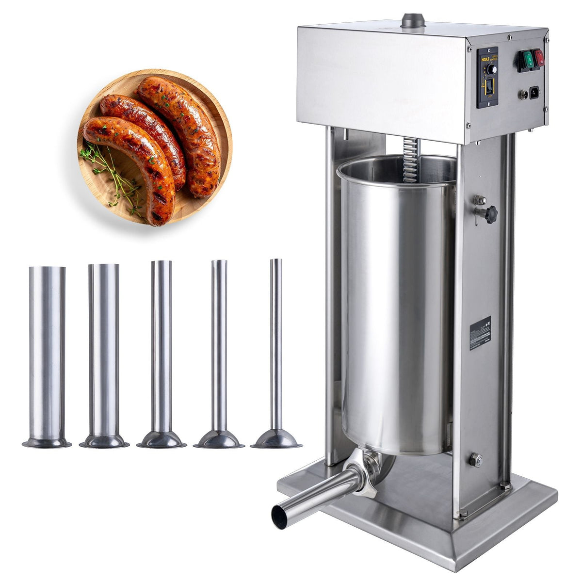 Electric Sausage Stuffer, 25 L / 55 LBS Vertical Meat Stuffer, 400W Motor, Stepless Speed Control and Foot Pedal, Made of Food-grade 304 Stainless Steel, 5 Stuffing Tubes for Home, Commercial