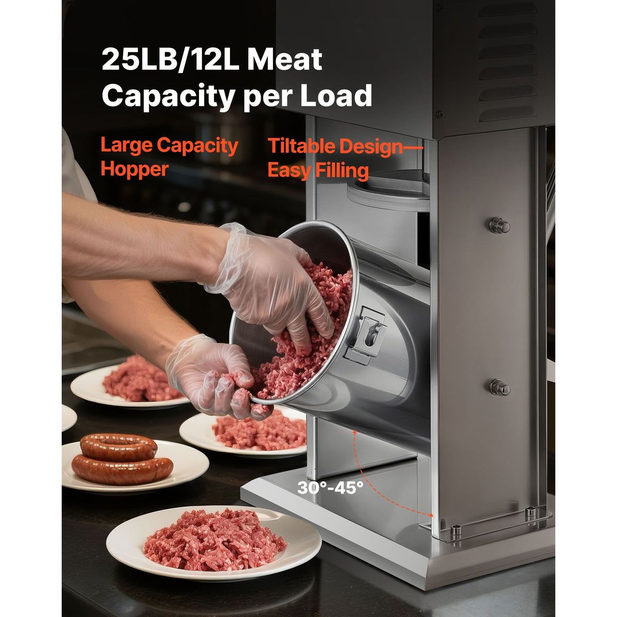 Electric Sausage Stuffer, 25 LBS / 12 L Vertical Meat Stuffer, Stepless Speed Control and Foot Pedal, Stainless Steel Heavy Duty Sausage Filler with 4 Stuffing Tubes, for Commercial & Home Use