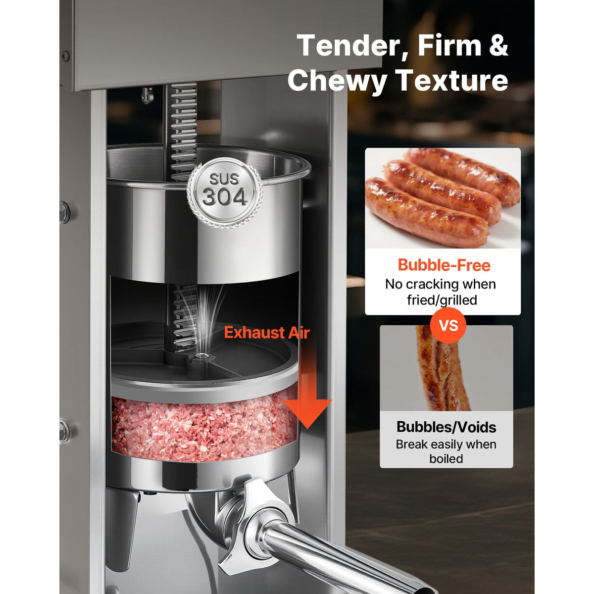 Electric Sausage Stuffer, 33 LBS / 15 L Vertical Meat Stuffer, Stepless Speed Control and Foot Pedal, Stainless Steel Heavy Duty Sausage Filler with 4 Stuffing Tubes, for Commercial & Home Use
