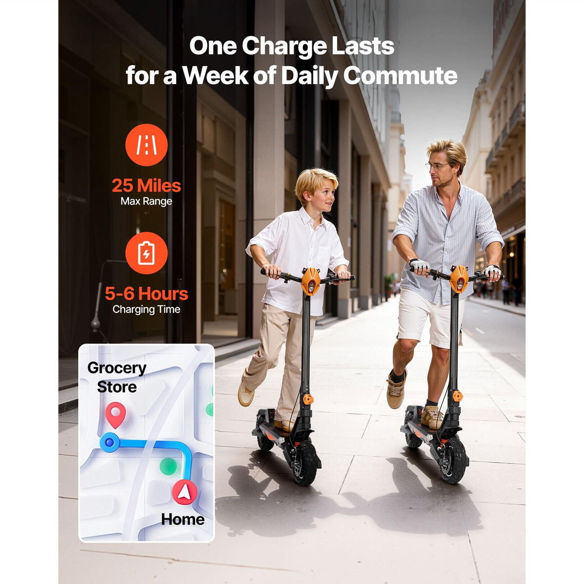 Electric Scooter, 500W Motor, 10-Inch Tires, 24 MPH Top Speed, 25 Miles Range, Folding E-Scooter for Adults with Dual Braking, Dual Suspension & App, Max Load 330 lbs, Foldable for Commuting