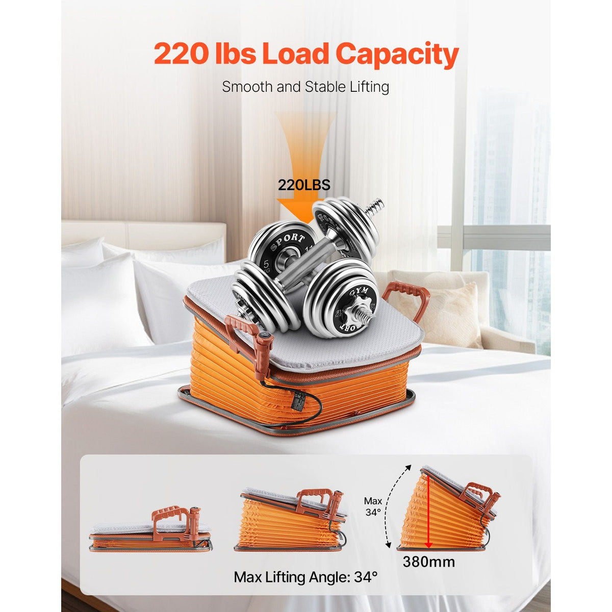 Electric Seat Assist Lifting Cushion, 200lb Capacity, up to 34° Chair Lift Assist Device, with One-Button Control & Dual Power Options, Portable Lifting Seat with Carry Handle, for Sofa Bed Car