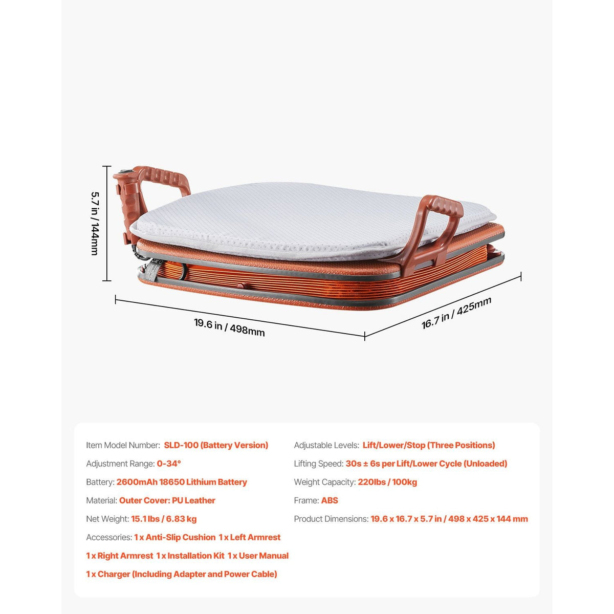 Electric Seat Assist Lifting Cushion, 200lb Capacity, up to 34° Chair Lift Assist Device, with One-Button Control & Dual Power Options, Portable Lifting Seat with Carry Handle, for Sofa Bed Car