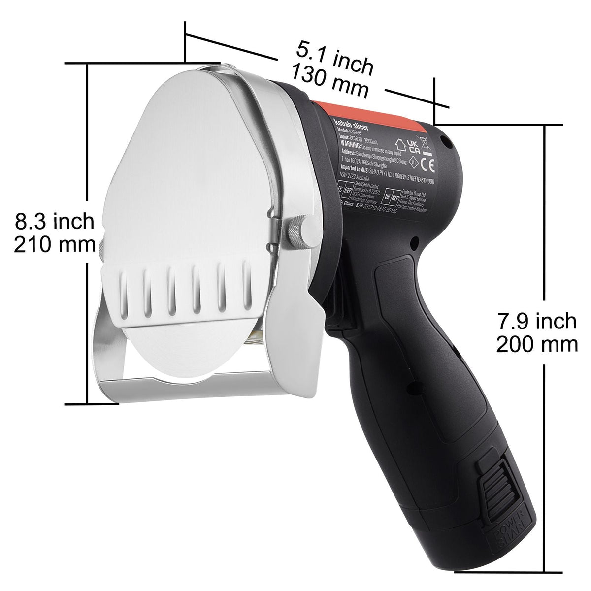 Electric Shawarma Knife, 80W Cordless Battery Professional Turkish Knife, Commercial Stainless Steel Gyro Cutter, Doner Kebab Meat Slicer with 2 Blades, Φ4"/100mm, 0-8mm Adjustable Thickness