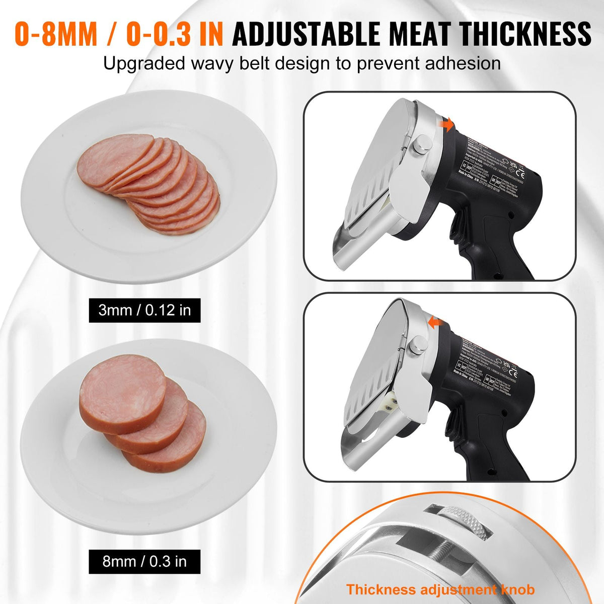 Electric Shawarma Knife, 80W Cordless Battery Professional Turkish Knife, Commercial Stainless Steel Gyro Cutter, Doner Kebab Meat Slicer with 2 Blades, Φ4"/100mm, 0-8mm Adjustable Thickness
