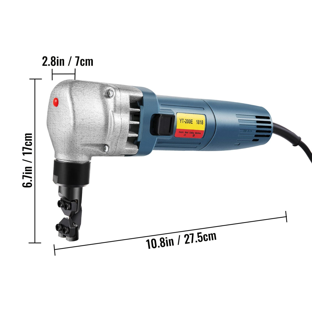 Electric Sheet Metal Cutter, 380W Power, 1800RPM Rotor Speed, 0.07in/1.8mm Cutting Capacity, Includes Replacement Blades and Storage Case, Ideal for Stainless Steel, Aluminium, Plastic