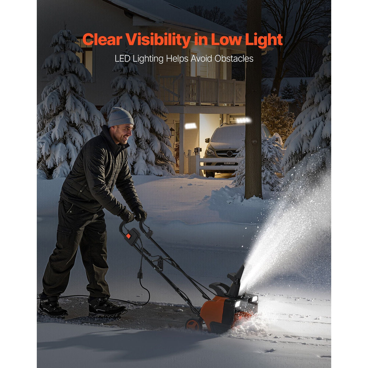 Electric Snow Blower, 20 inch 15A Corded Snow Thrower with Dual LED Headlights & 180° Rotating Chute, 25FT Throwing Distance, 12" Depth Clearing, Walk-Behind Snowblower for Driveway Sidewalk