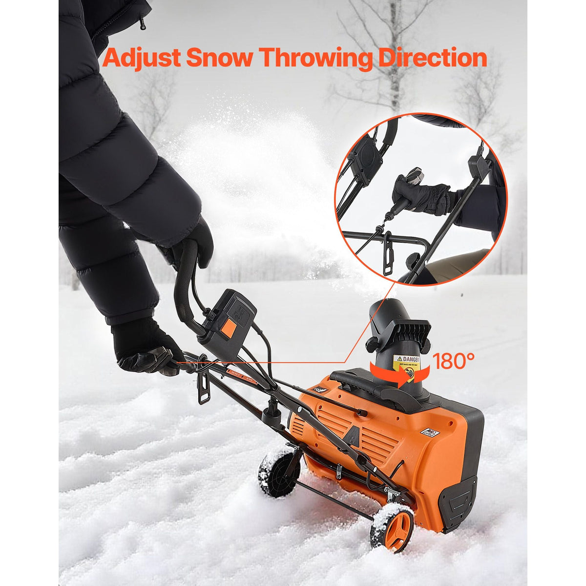 Electric Snow Blower, 20 inch 15A Corded Snow Thrower with Dual LED Headlights & 180° Rotating Chute, 25FT Throwing Distance, 12" Depth Clearing, Walk-Behind Snowblower for Driveway Sidewalk