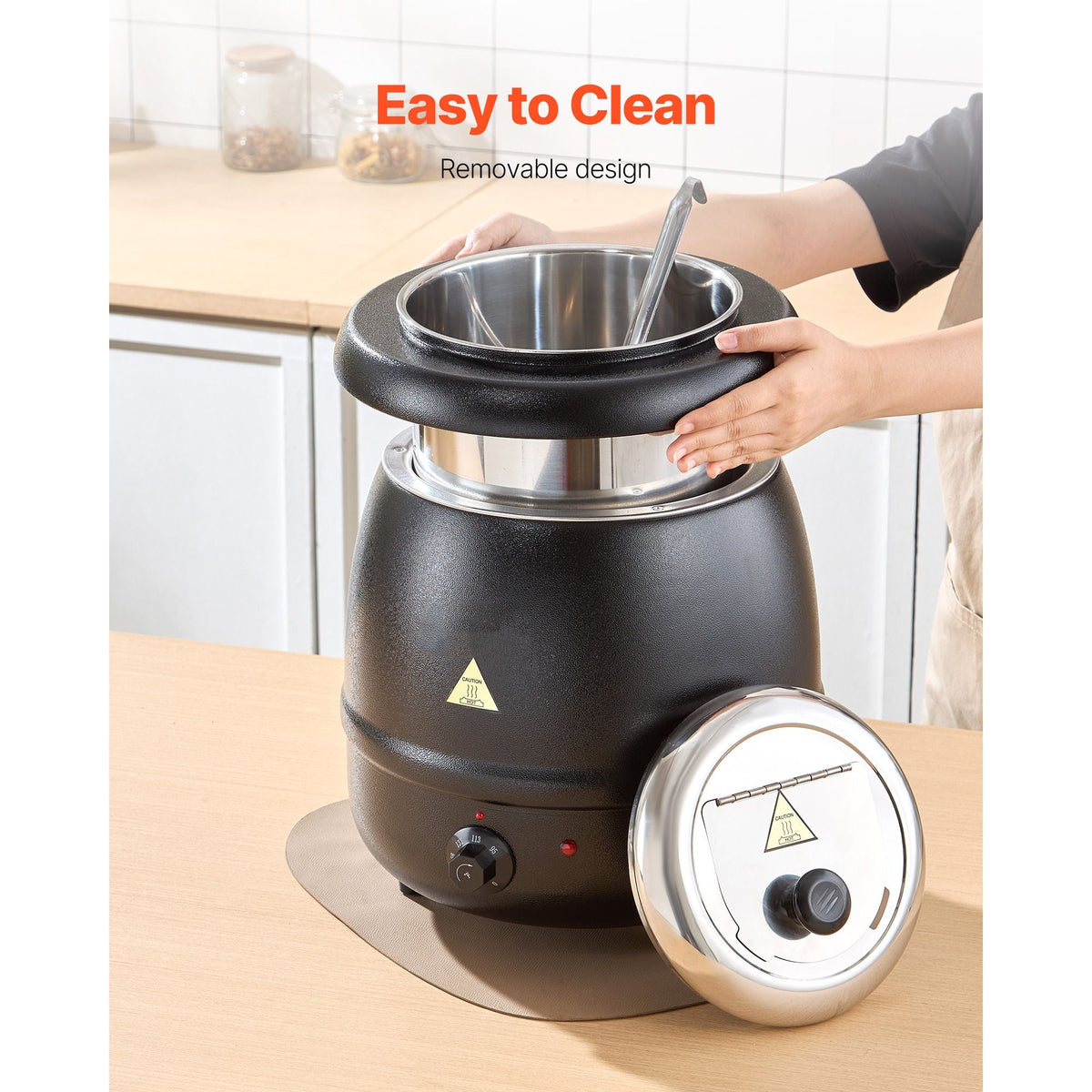 Electric Soup Warmer, 10QT Commercial Soup Kettle with 304 Stainless Steel Detachable Insert Pot, 95~176 Fahrenheit Adjustable Temperature, Soup Station for Restaurant and Big Family, Black