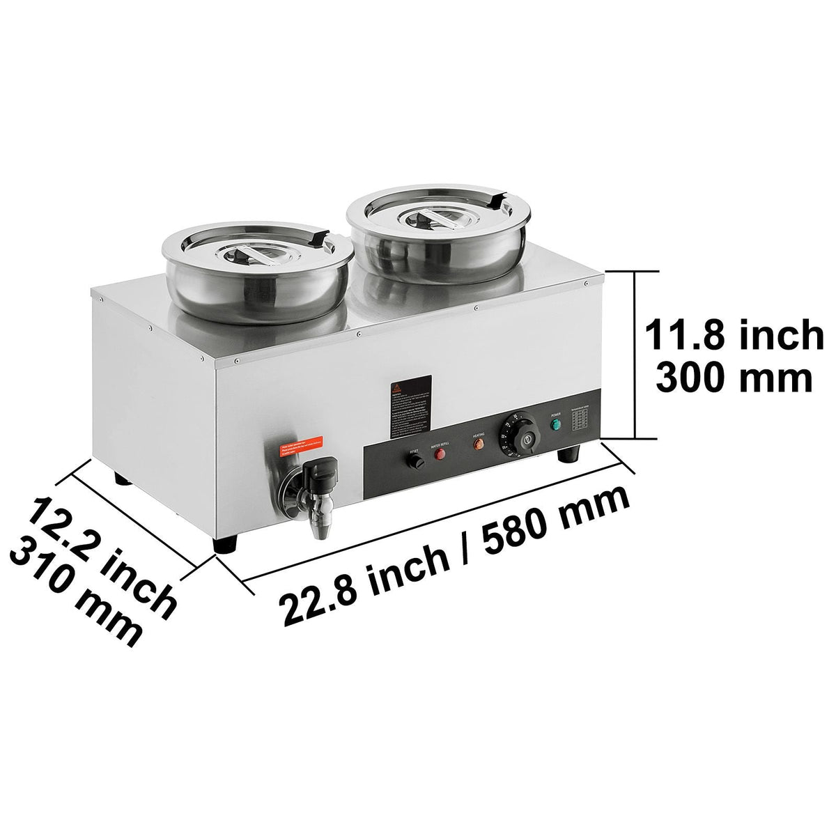 Electric Soup Warmer, Dual 7.4QT Stainless Steel Round Pot, 1200W Commercial Food Warmer, 86~185 Fahrenheit Adjustable Temp, Bain Marie with Anti-Dry Burn and Reset Button