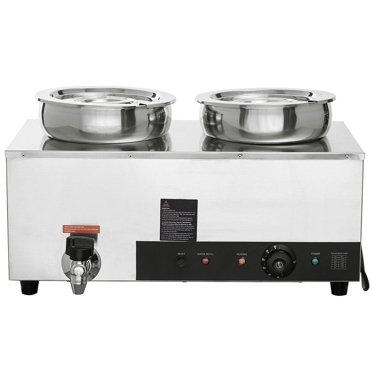 Electric Soup Warmer, Dual 7.4QT Stainless Steel Round Pot, 1200W Commercial Food Warmer, 86~185 Fahrenheit Adjustable Temp, Bain Marie with Anti-Dry Burn and Reset Button