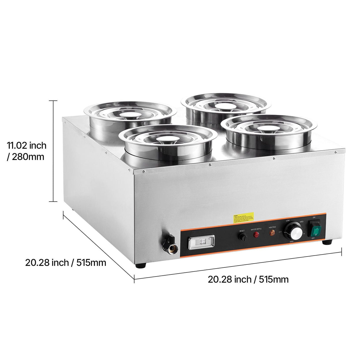 Electric Soup Warmer, Four 6.34QT Stainless Steel Round Pot with 86~185 Fahrenheit Adjustable Temp, 1500W Commercial Bain Marie with Anti-dry Burn and Reset Button, Soup Station for Buffet