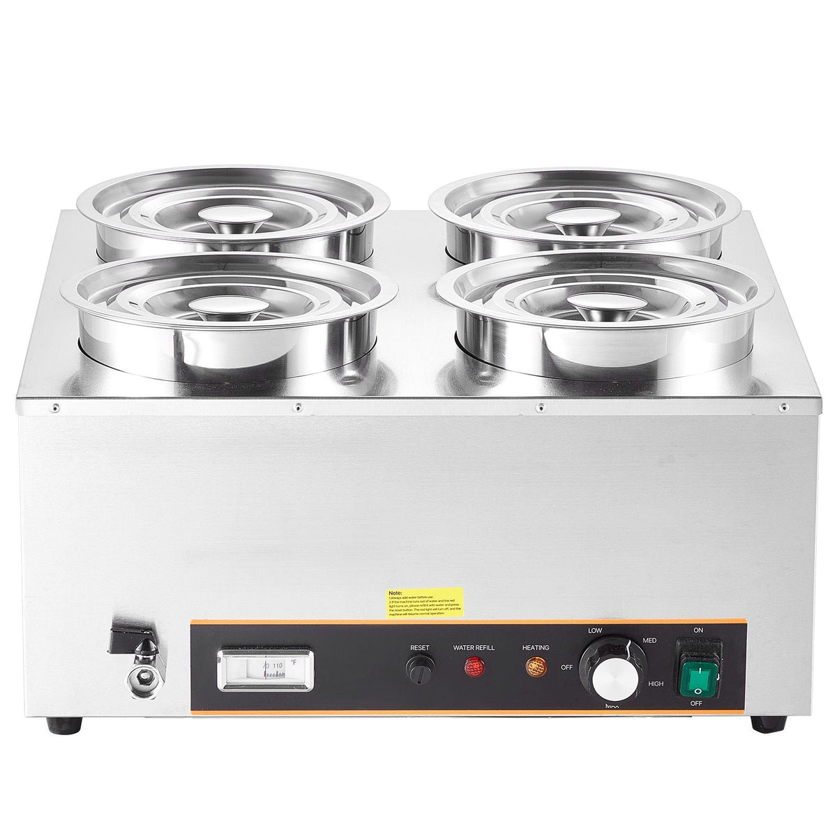 Electric Soup Warmer, Four 6.34QT Stainless Steel Round Pot with 86~185 Fahrenheit Adjustable Temp, 1500W Commercial Bain Marie with Anti-dry Burn and Reset Button, Soup Station for Buffet