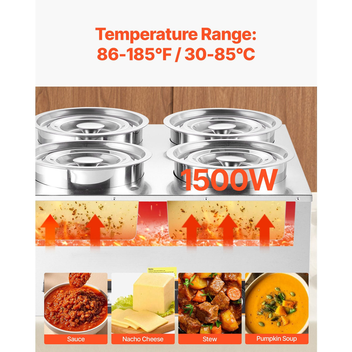 Electric Soup Warmer, Four 6.34QT Stainless Steel Round Pot with 86~185 Fahrenheit Adjustable Temp, 1500W Commercial Bain Marie with Anti-dry Burn and Reset Button, Soup Station for Buffet