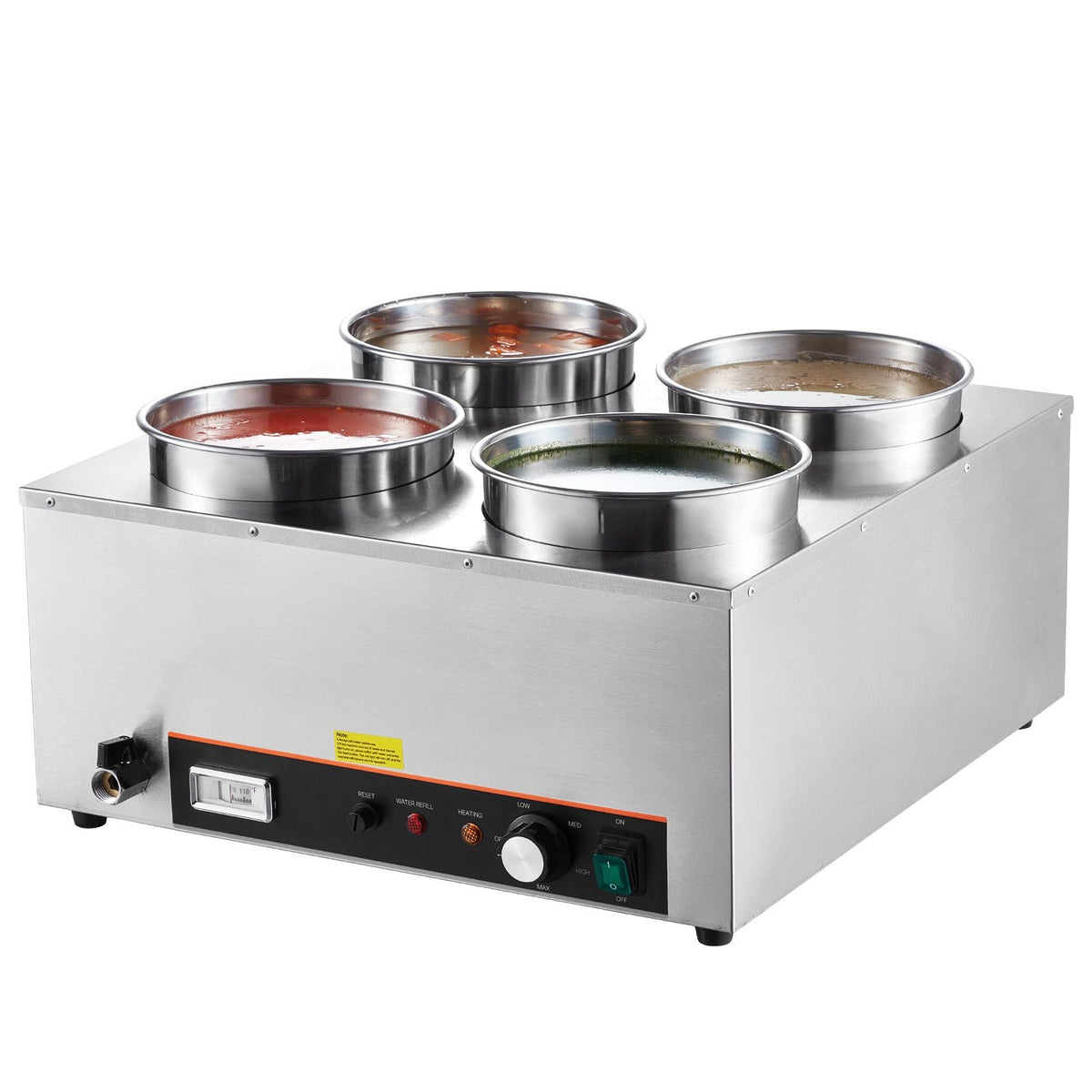 Electric Soup Warmer, Four 6.34QT Stainless Steel Round Pot with 86~185 Fahrenheit Adjustable Temp, 1500W Commercial Bain Marie with Anti-dry Burn and Reset Button, Soup Station for Buffet