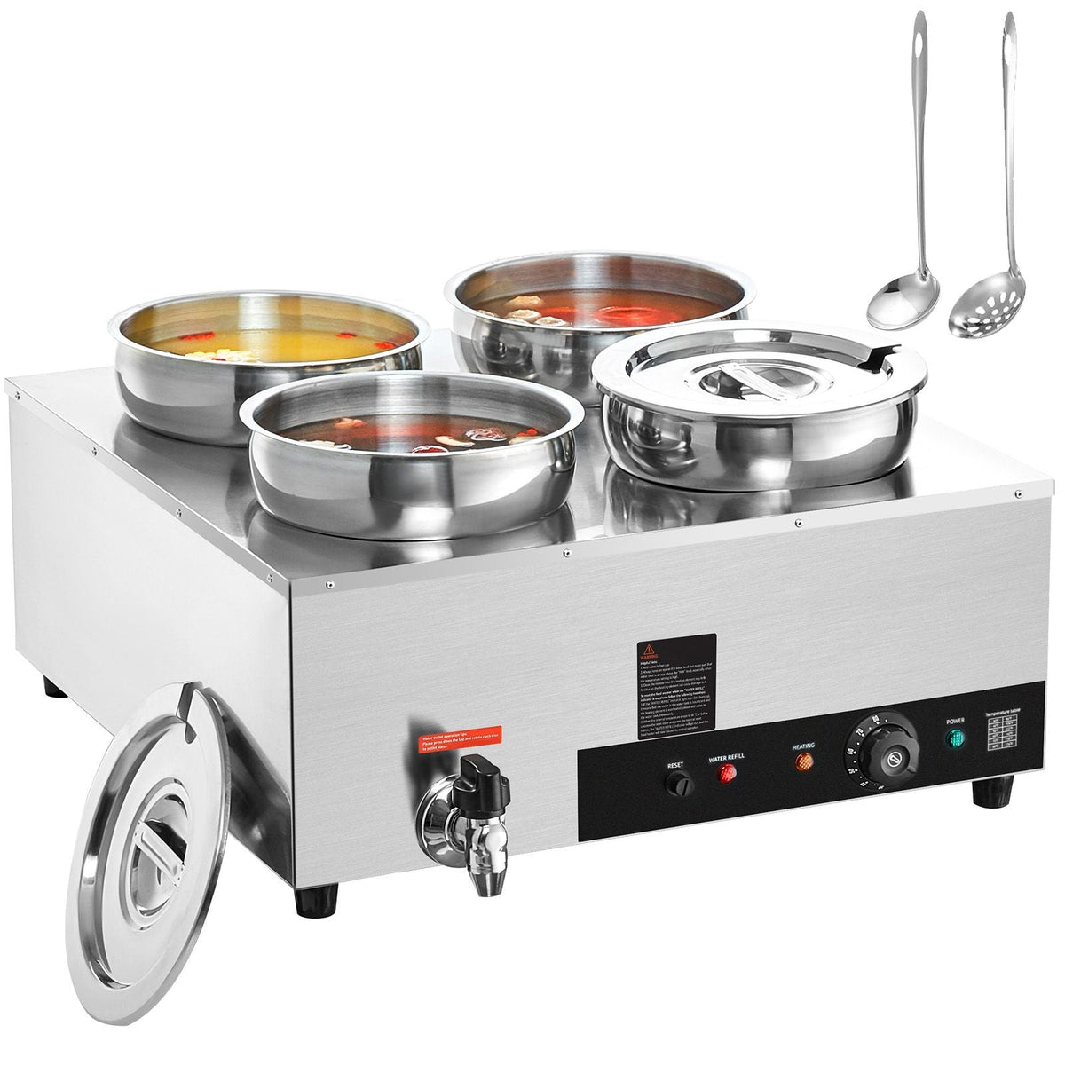 Electric Soup Warmer, Four 7.4QT Stainless Steel Round Pot, 1500W Commercial Food Warmer, 86-185 F Adjustable Temp, Bain Marie with Anti-Dry Burn and Reset Button, for Restaurant, Buffet