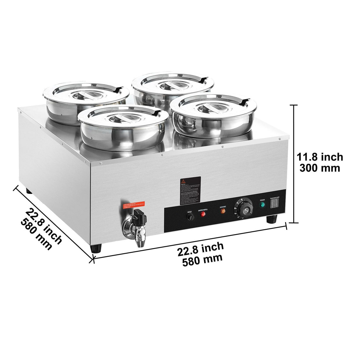 Electric Soup Warmer, Four 7.4QT Stainless Steel Round Pot, 1500W Commercial Food Warmer, 86-185 F Adjustable Temp, Bain Marie with Anti-Dry Burn and Reset Button, for Restaurant, Buffet
