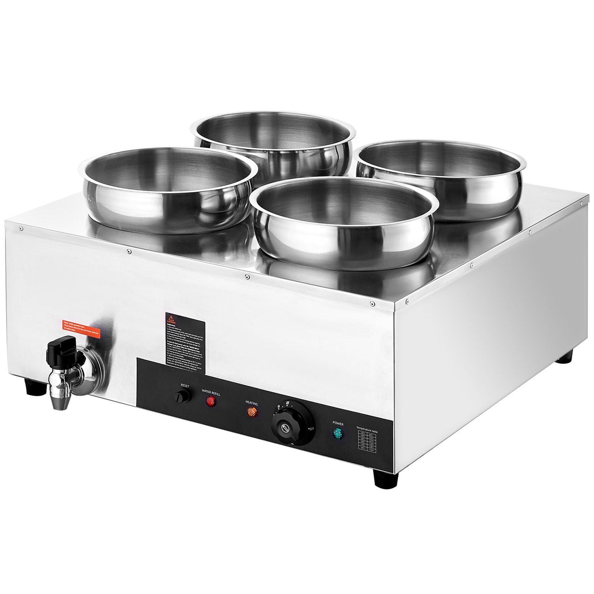 Electric Soup Warmer, Four 7.4QT Stainless Steel Round Pot, 1500W Commercial Food Warmer, 86-185 F Adjustable Temp, Bain Marie with Anti-Dry Burn and Reset Button, for Restaurant, Buffet