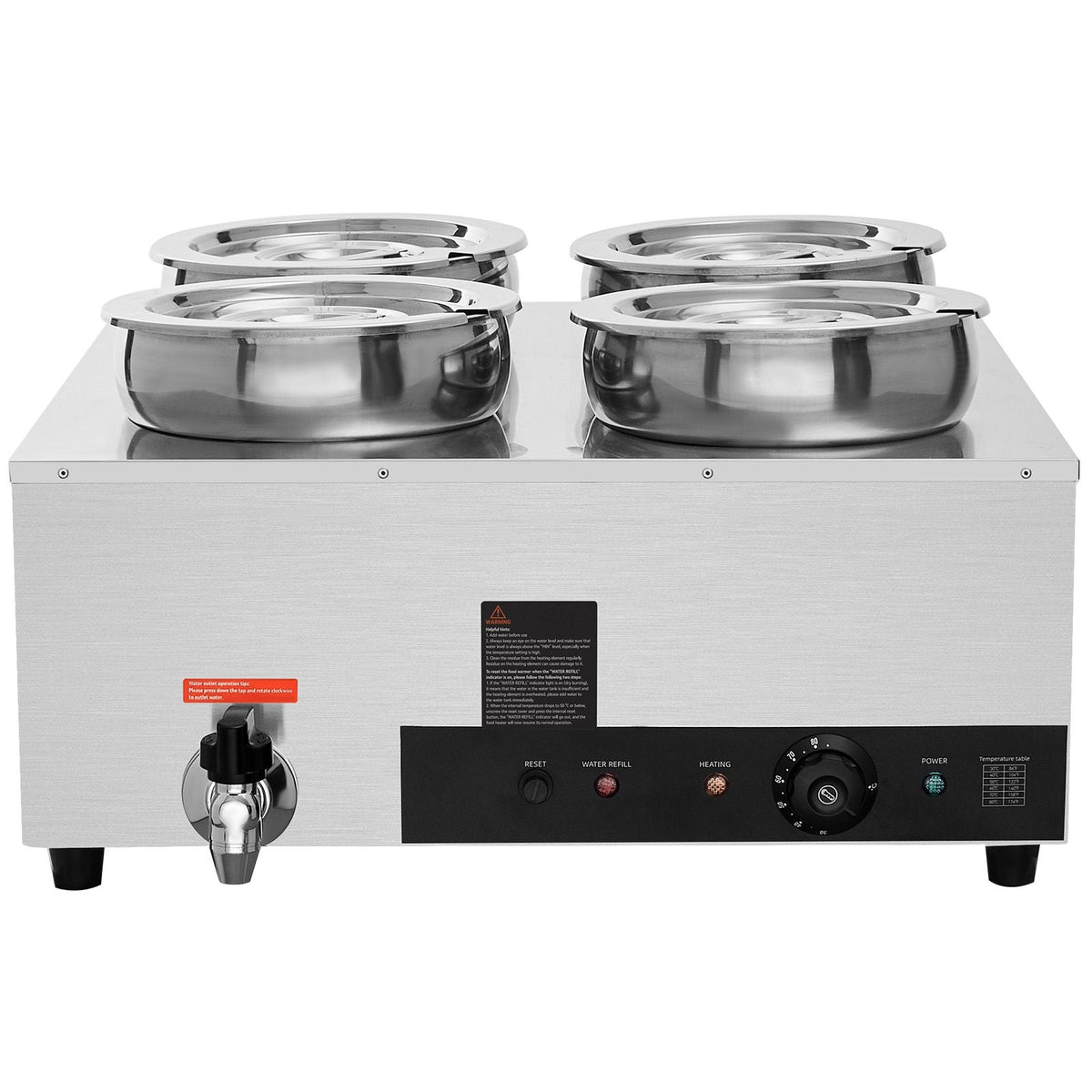 Electric Soup Warmer, Four 7.4QT Stainless Steel Round Pot, 1500W Commercial Food Warmer, 86-185 F Adjustable Temp, Bain Marie with Anti-Dry Burn and Reset Button, for Restaurant, Buffet