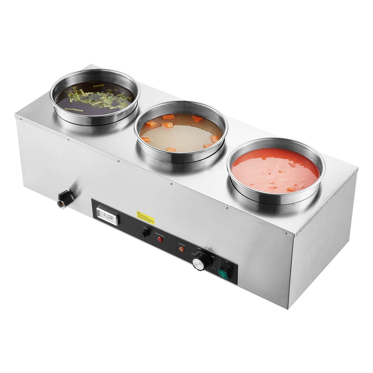 Electric Soup Warmer, Three 6.34QT Stainless Steel Round Pot with 86~185 Fahrenheit Adjustable Temp, 1500W Commercial Bain Marie with Anti-dry Burn and Reset Button, Soup Station for Buffet