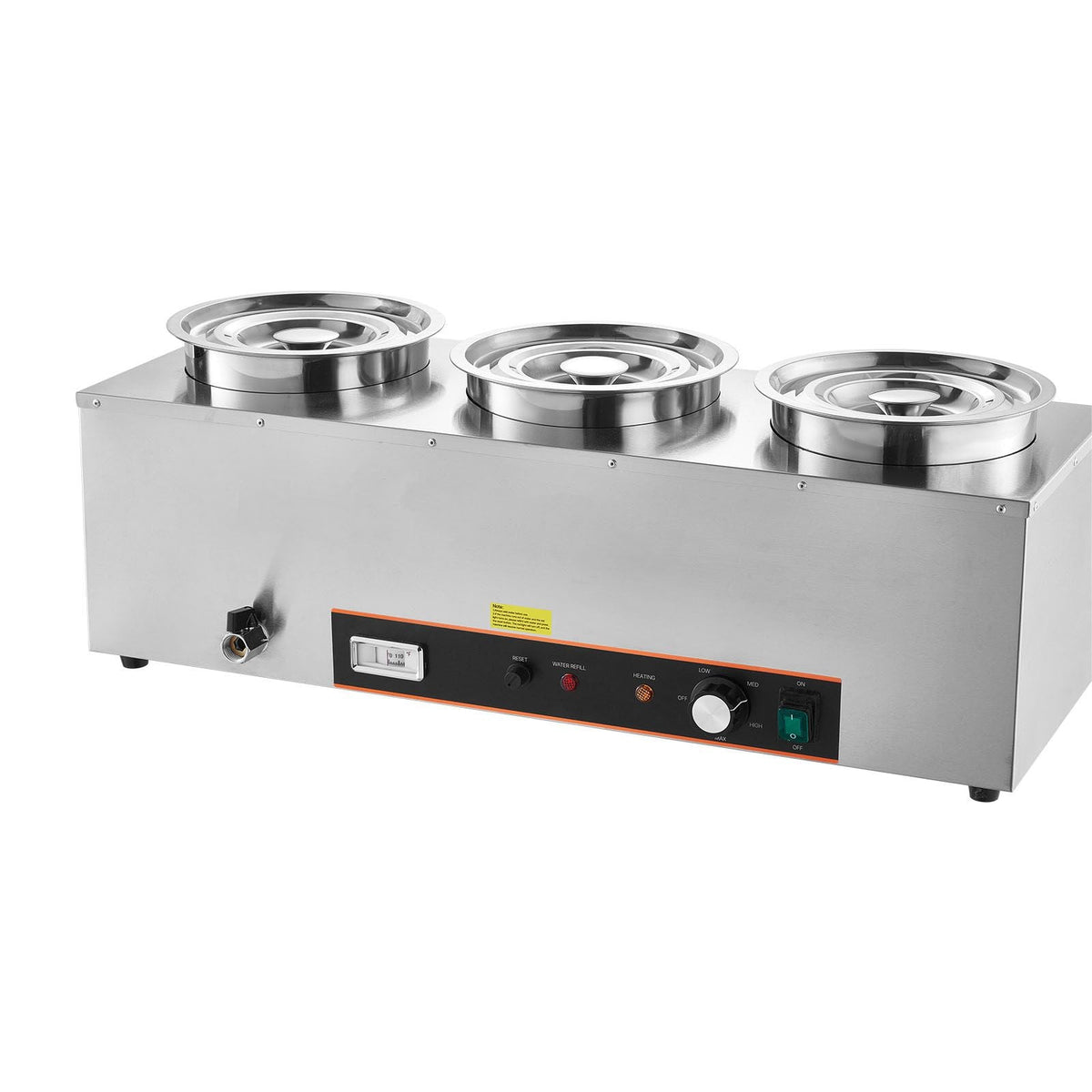 Electric Soup Warmer, Three 6.34QT Stainless Steel Round Pot with 86~185 Fahrenheit Adjustable Temp, 1500W Commercial Bain Marie with Anti-dry Burn and Reset Button, Soup Station for Buffet
