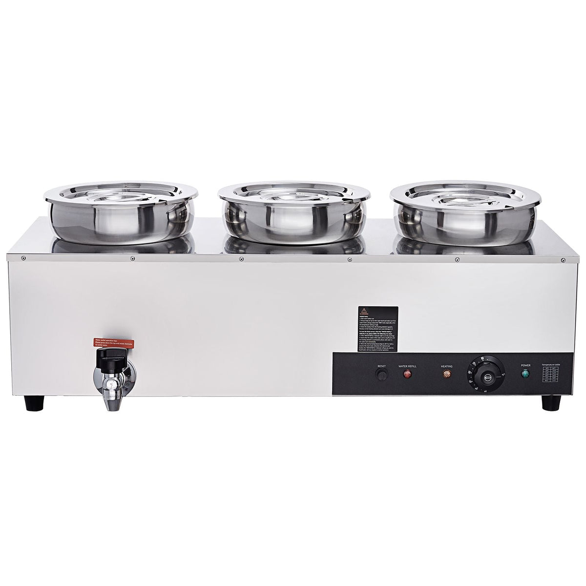 Electric Soup Warmer, Three 7.4QT Stainless Steel Round Pot, 1200W Commercial Food Warmer, 86~185 Fahrenheit Adjustable Temp, Bain Marie with Anti-Dry Burn and Reset Button