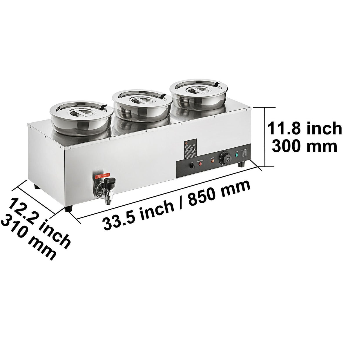 Electric Soup Warmer, Three 7.4QT Stainless Steel Round Pot, 1200W Commercial Food Warmer, 86~185 Fahrenheit Adjustable Temp, Bain Marie with Anti-Dry Burn and Reset Button