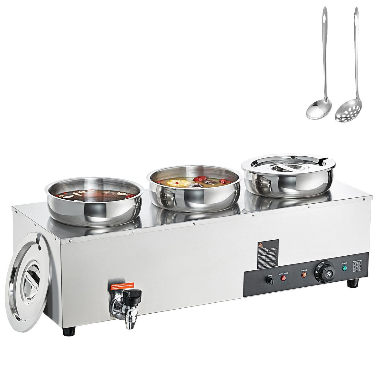 Electric Soup Warmer, Three 7.4QT Stainless Steel Round Pot, 1200W Commercial Food Warmer, 86~185 Fahrenheit Adjustable Temp, Bain Marie with Anti-Dry Burn and Reset Button