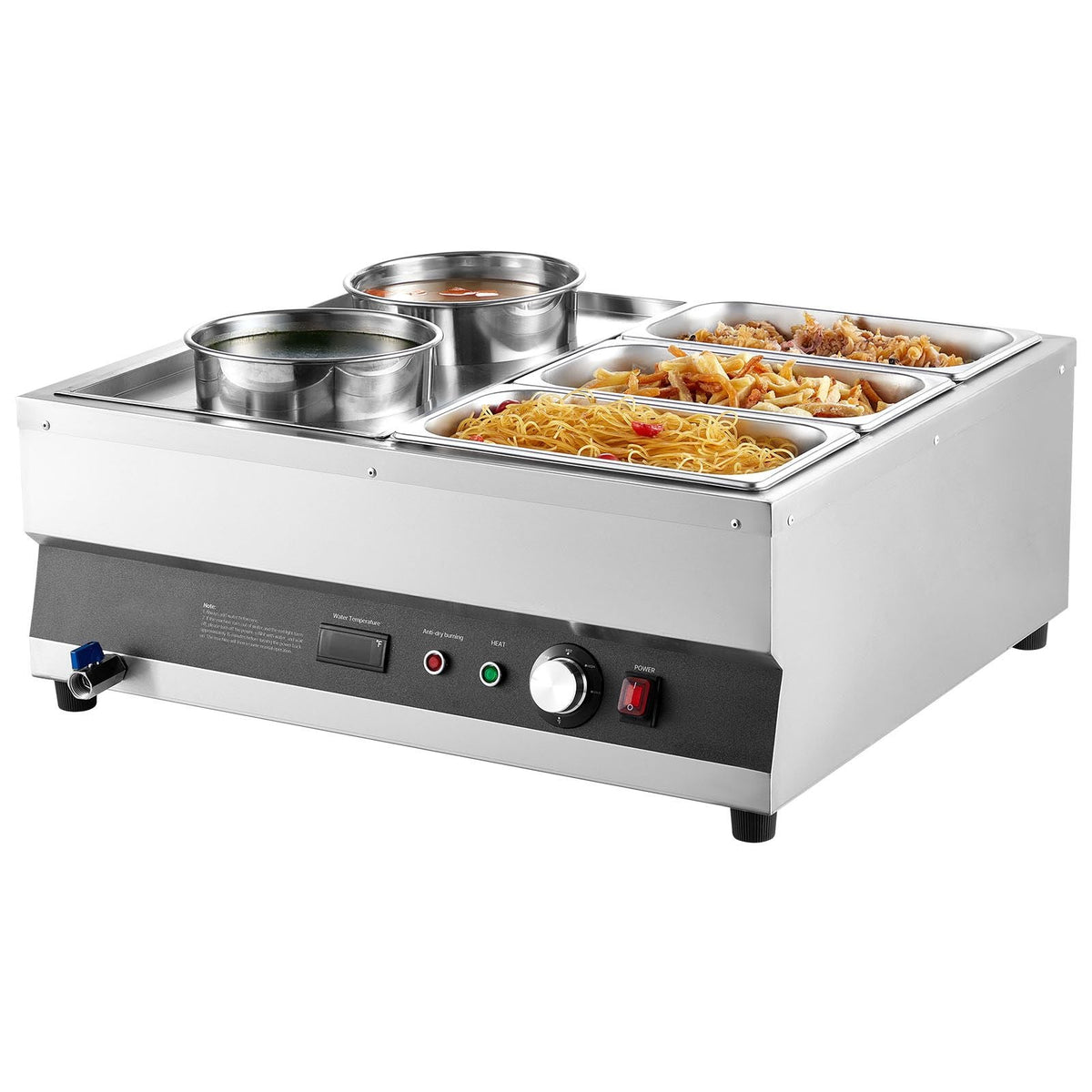 Electric Soup Warmer, Two 6.34QT Pots & Three 1/3 Pans, Stainless Steel Commercial Food Warmer with 86~185 Fahrenheit Adjustable Temp, 1500W Bain Marie, Soup Station for Restaurant, Buffet