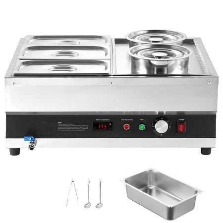 Electric Soup Warmer, Two 6.34QT Pots & Three 1/3 Pans, Stainless Steel Commercial Food Warmer with 86~185 Fahrenheit Adjustable Temp, 1500W Bain Marie, Soup Station for Restaurant, Buffet