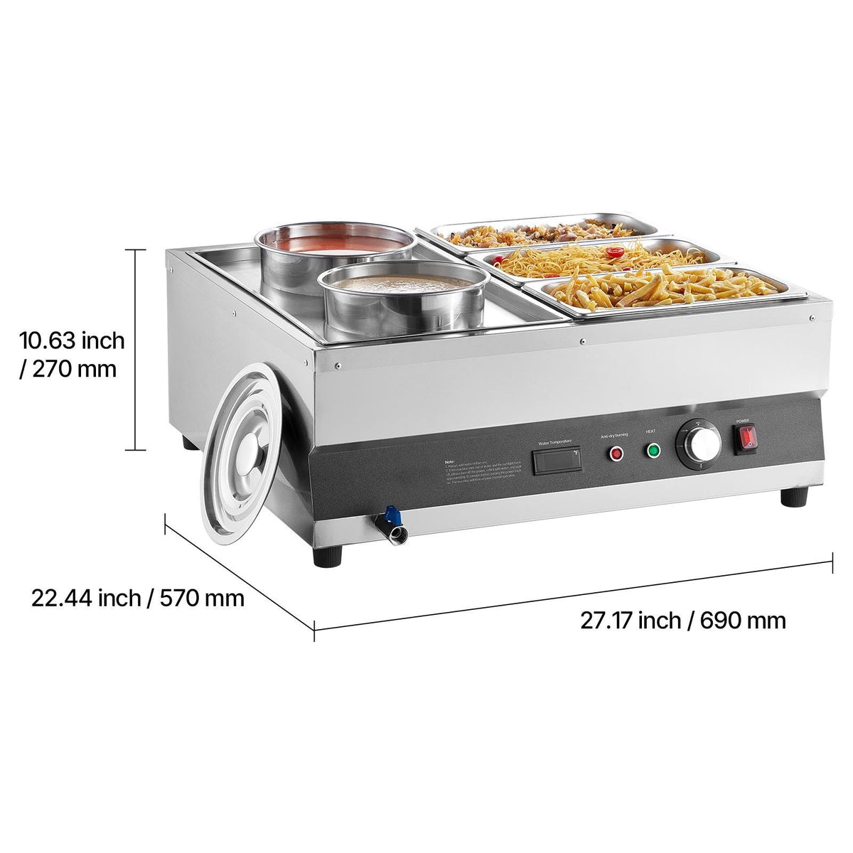 Electric Soup Warmer, Two 6.34QT Pots & Three 1/3 Pans, Stainless Steel Commercial Food Warmer with 86~185 Fahrenheit Adjustable Temp, 1500W Bain Marie, Soup Station for Restaurant, Buffet