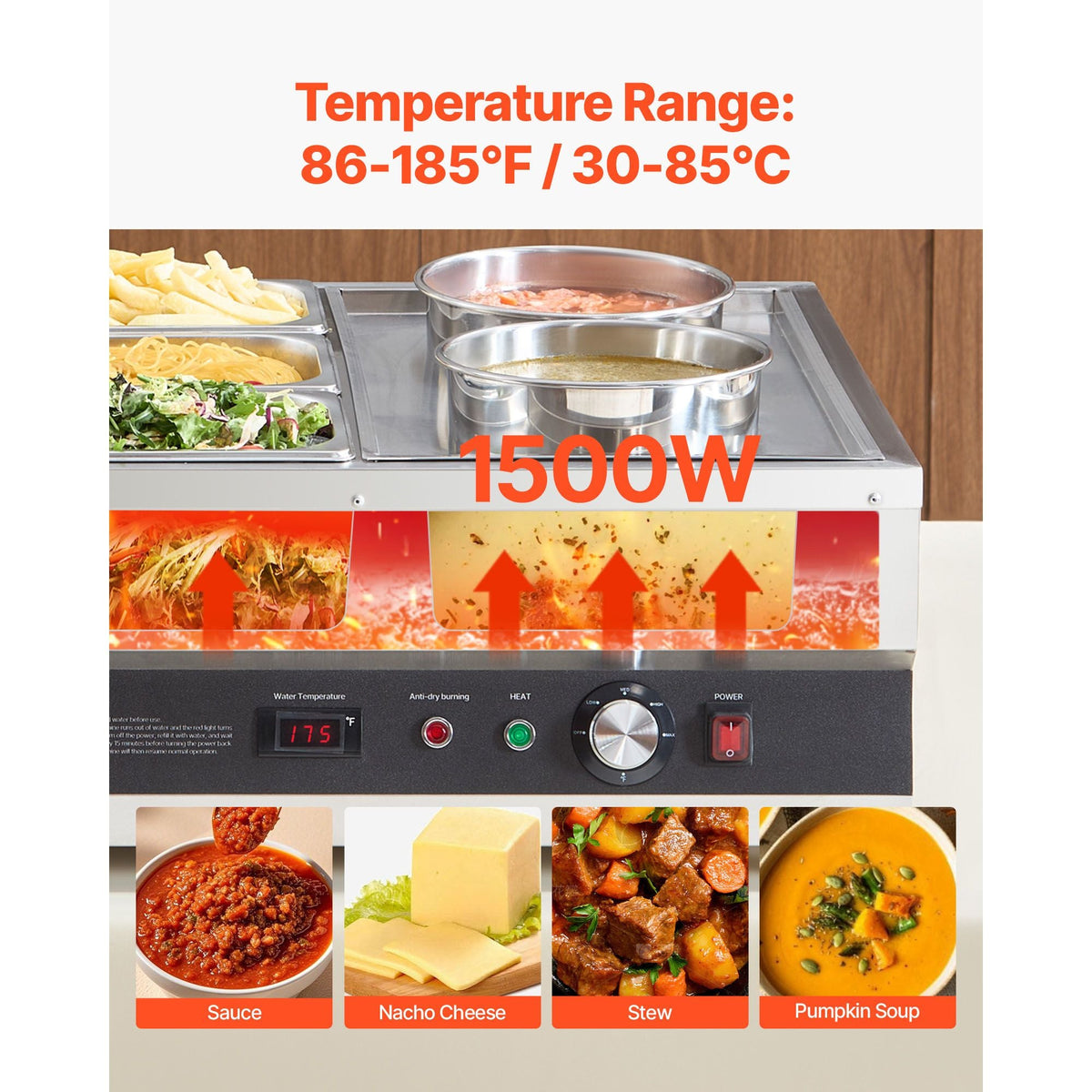 Electric Soup Warmer, Two 6.34QT Pots & Three 1/3 Pans, Stainless Steel Commercial Food Warmer with 86~185 Fahrenheit Adjustable Temp, 1500W Bain Marie, Soup Station for Restaurant, Buffet