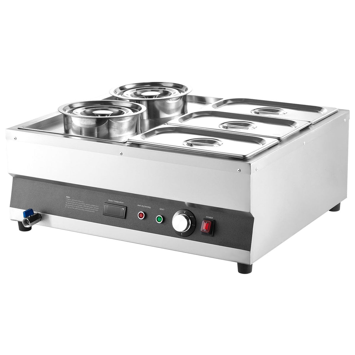 Electric Soup Warmer, Two 6.34QT Pots & Three 1/3 Pans, Stainless Steel Commercial Food Warmer with 86~185 Fahrenheit Adjustable Temp, 1500W Bain Marie, Soup Station for Restaurant, Buffet