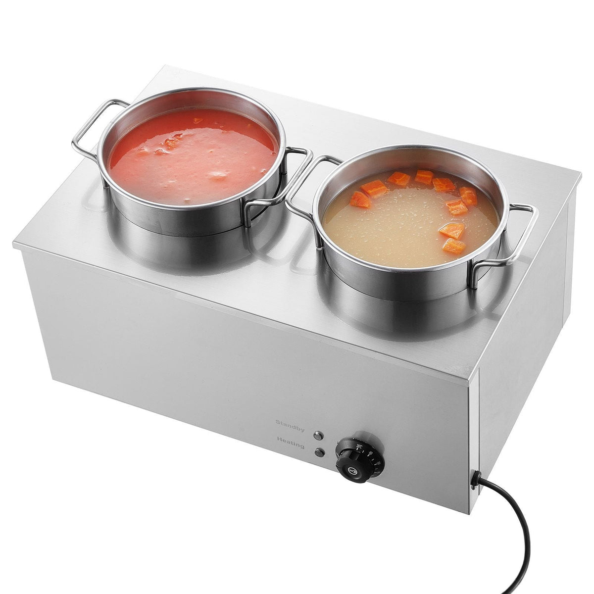 Electric Soup Warmer, Two 6.34QT Stainless Steel Round Pot with 86~185 Fahrenheit Adjustable Temp, 1200W Commercial Bain Marie Compatible with Pans, Soup Station for Restaurant, Buffet