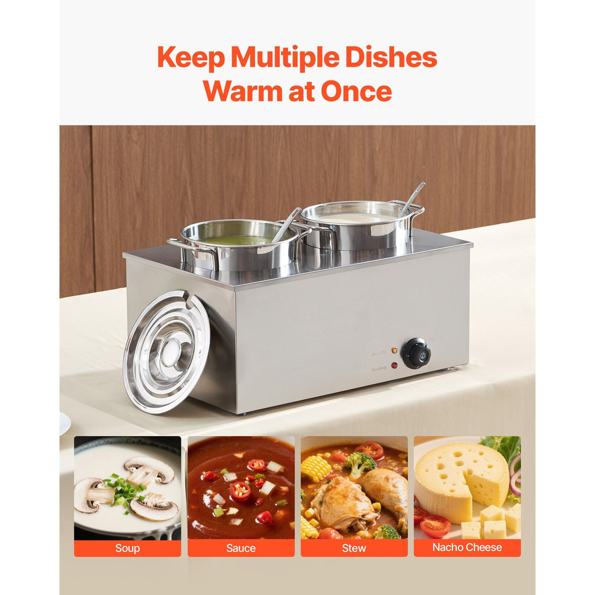 Electric Soup Warmer, Two 6.34QT Stainless Steel Round Pot with 86~185 Fahrenheit Adjustable Temp, 1200W Commercial Bain Marie Compatible with Pans, Soup Station for Restaurant, Buffet