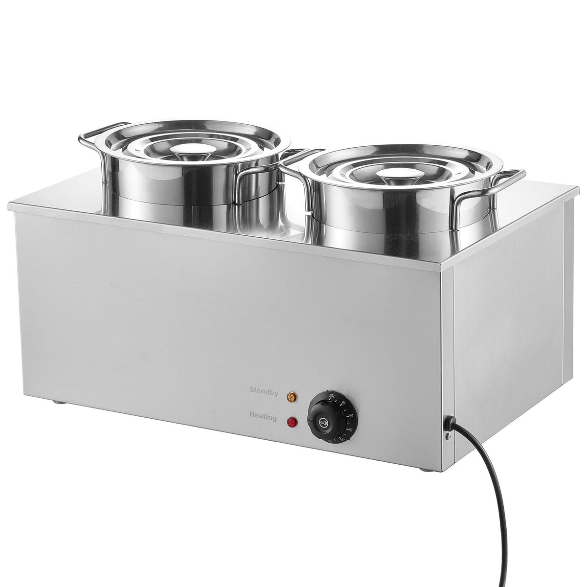 Electric Soup Warmer, Two 6.34QT Stainless Steel Round Pot with 86~185 Fahrenheit Adjustable Temp, 1200W Commercial Bain Marie Compatible with Pans, Soup Station for Restaurant, Buffet