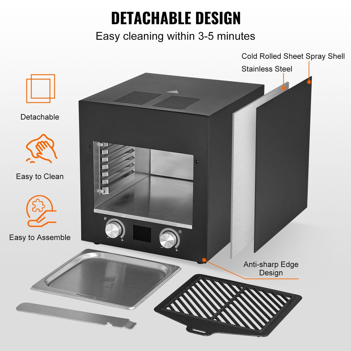 Electric Steak Grill, 1800W Smokeless Infrared Electric Broiler, 1450 Fahrenheit Stainless Steel Steak Cooker with 6-Tier Adjustable Rack, Electric Infrared Grill for BBQ, Toast, Grill, Indoor