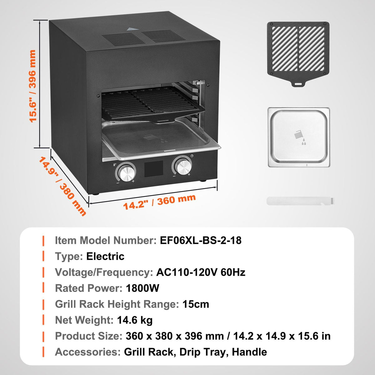 Electric Steak Grill, 1800W Smokeless Infrared Electric Broiler, 1450 Fahrenheit Stainless Steel Steak Cooker with 6-Tier Adjustable Rack, Electric Infrared Grill for BBQ, Toast, Grill, Indoor