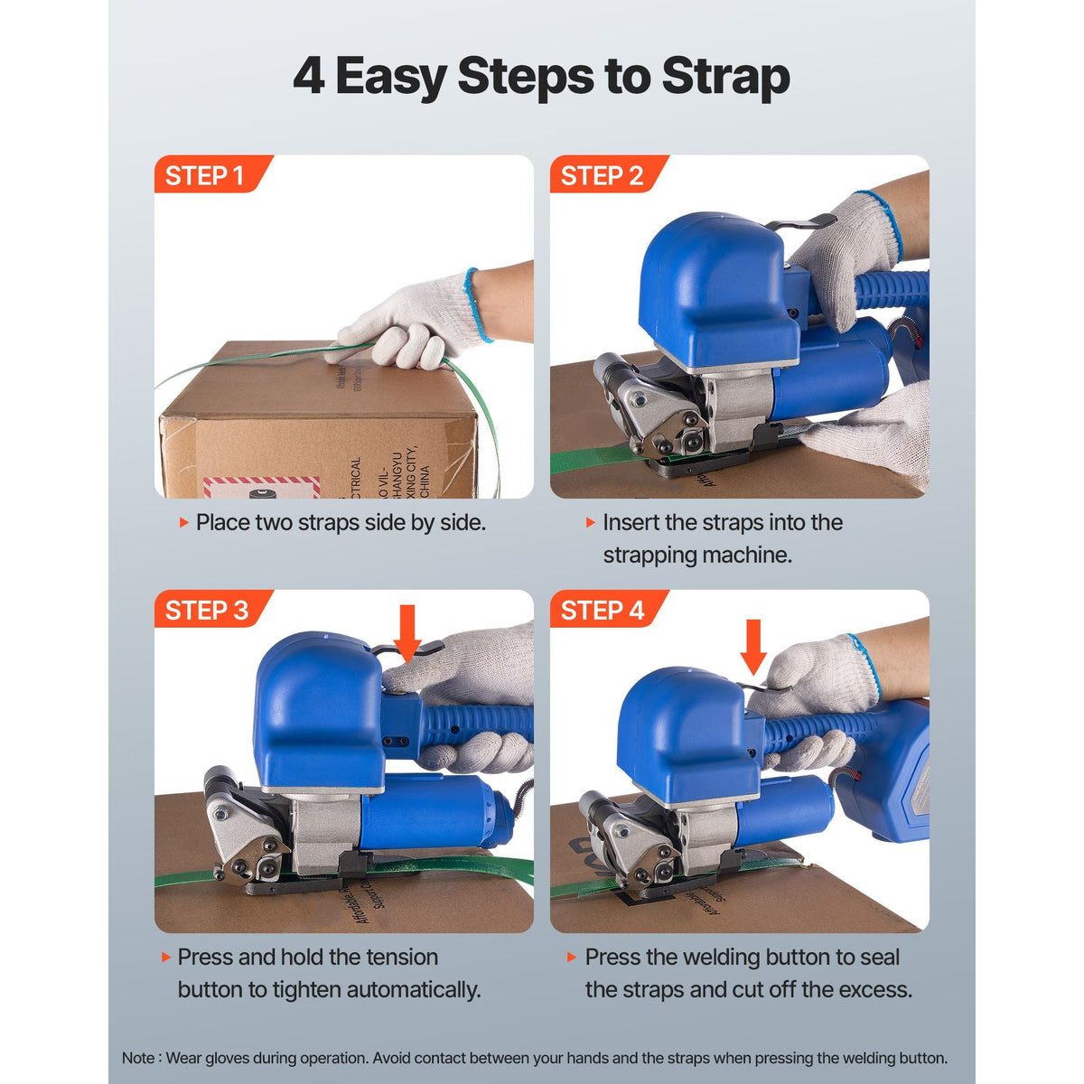 Electric Strapping Machine, 2 x 4000mAh Batteries, Automatic Strapping Tool with Digital Display for 0.394-0.748 inches Wide PET Straps, Handheld Banding Tools for Packaging Box Pallet