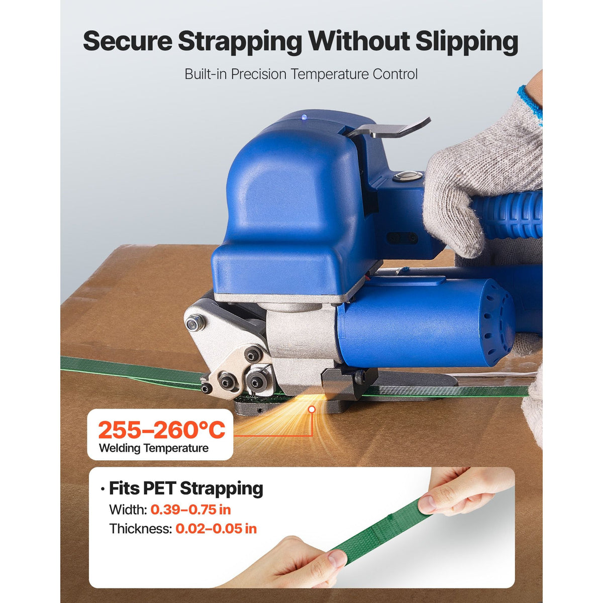 Electric Strapping Machine, 2 x 4000mAh Batteries, Automatic Strapping Tool with Digital Display for 0.394-0.748 inches Wide PET Straps, Handheld Banding Tools for Packaging Box Pallet