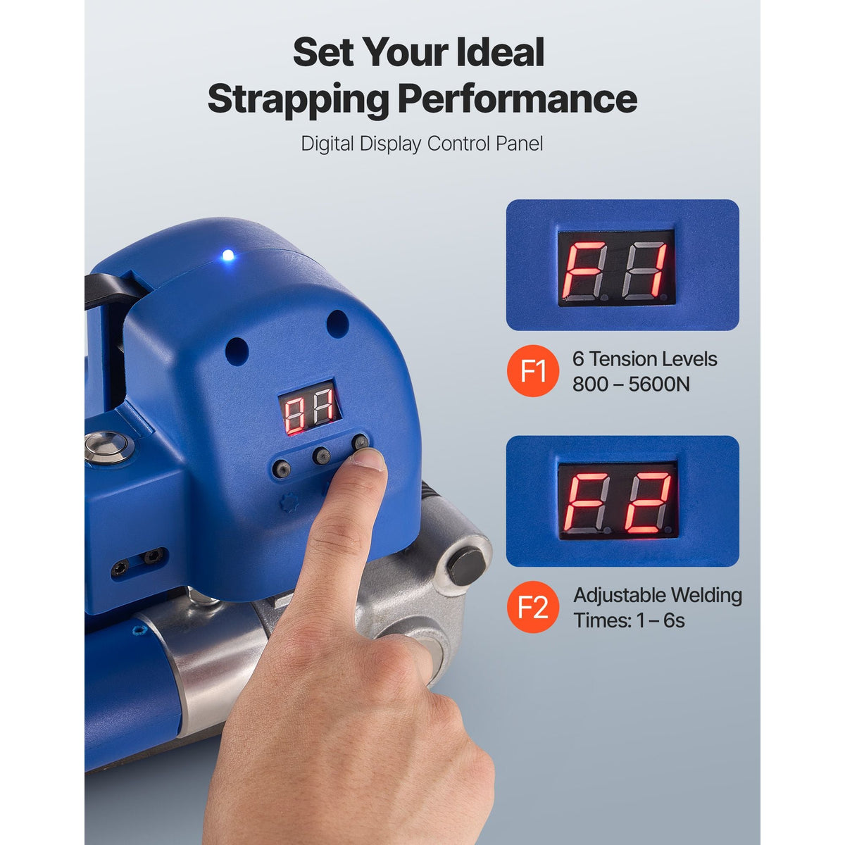 Electric Strapping Machine, 2 x 4000mAh Batteries, Automatic Strapping Tool with Digital Display for 0.394-0.748 inches Wide PET Straps, Handheld Banding Tools for Packaging Box Pallet