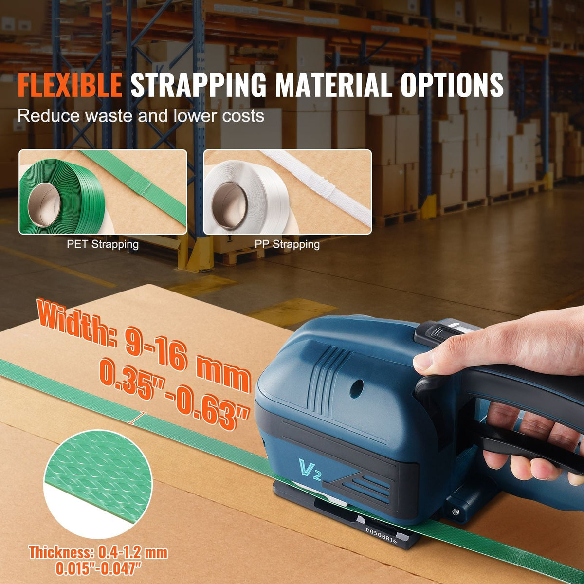 Electric Strapping Machine, for 0.35"-0.63" PP PET Straps, Portable Electric Banding Tool with Digital Display, 2 x 4000mAh Battery Powered Automatic Strapping Tool for Packaging Box Pallet