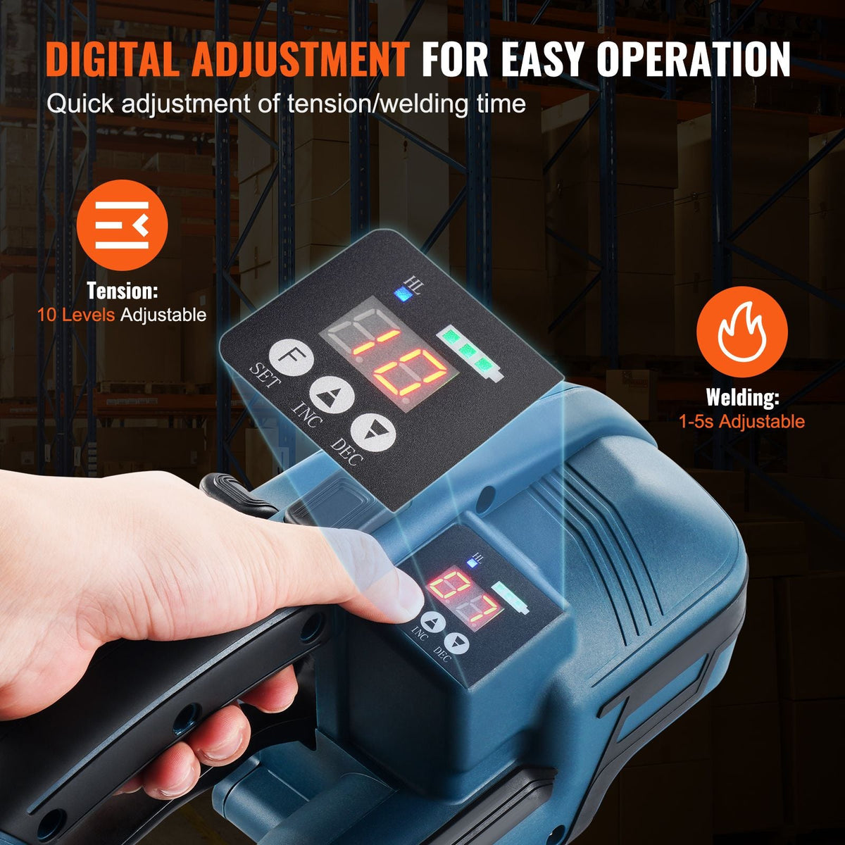 Electric Strapping Machine, for 0.35"-0.63" PP PET Straps, Portable Electric Banding Tool with Digital Display, 2 x 4000mAh Battery Powered Automatic Strapping Tool for Packaging Box Pallet