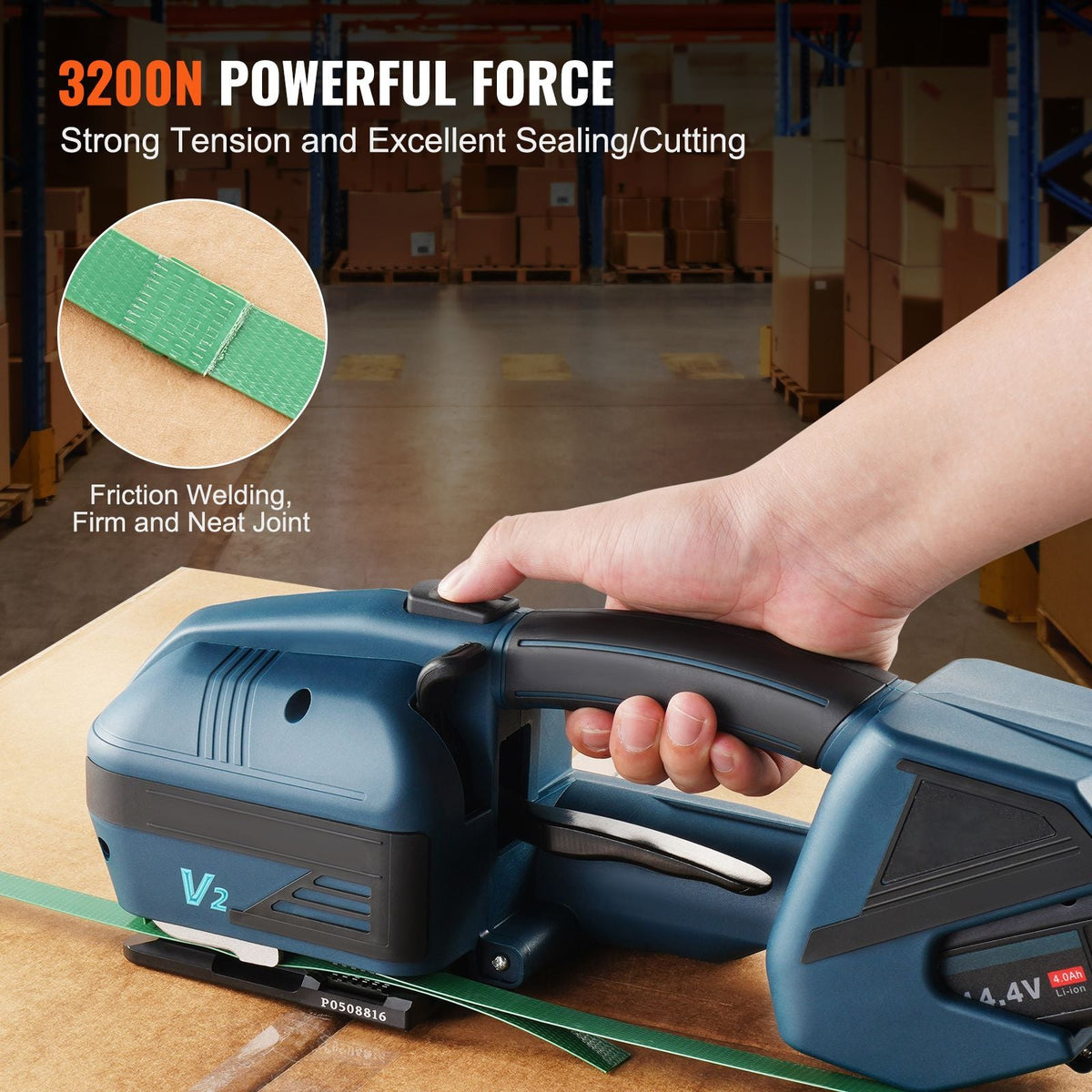 Electric Strapping Machine, for 0.35"-0.63" PP PET Straps, Portable Electric Banding Tool with Digital Display, 2 x 4000mAh Battery Powered Automatic Strapping Tool for Packaging Box Pallet