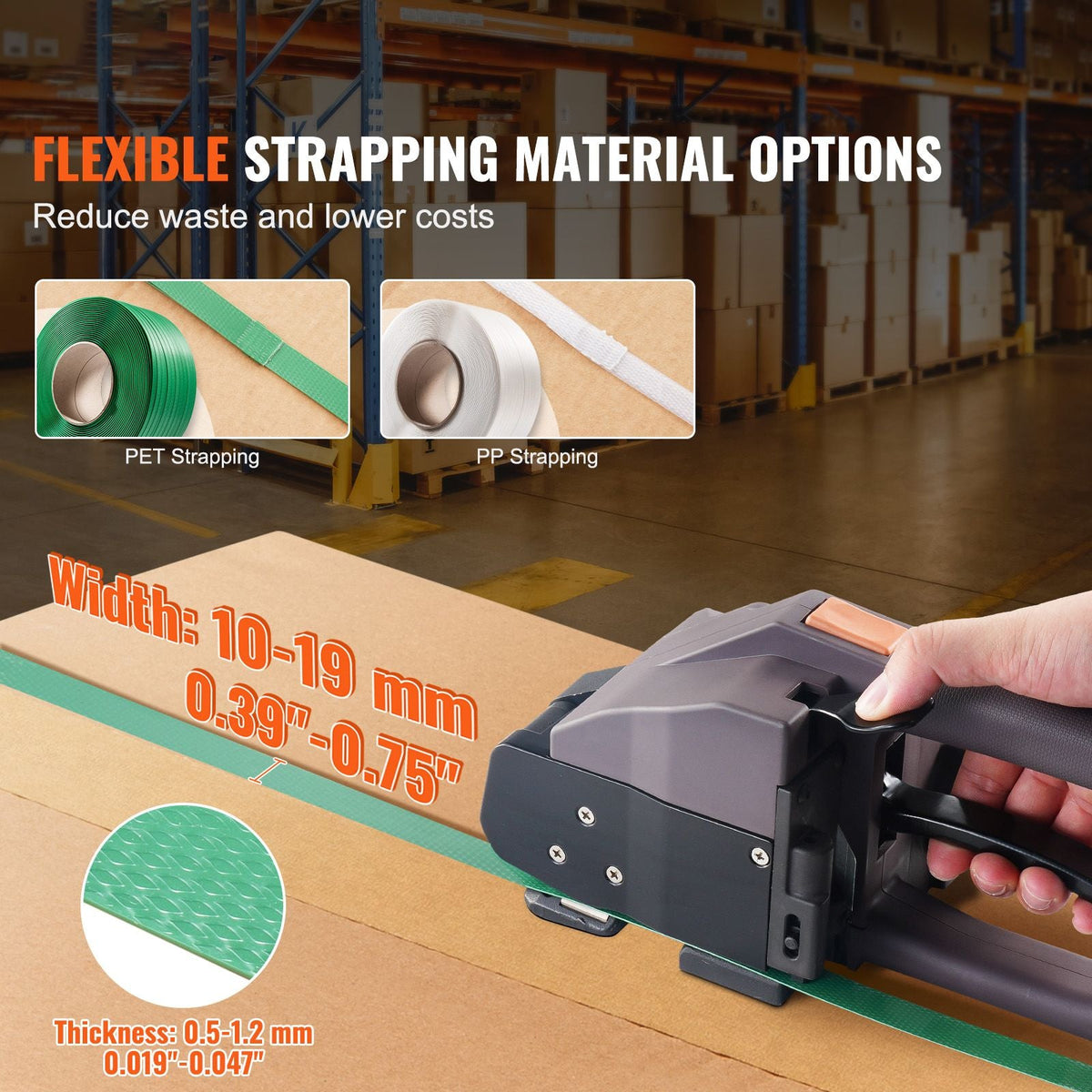 Electric Strapping Machine, for 0.39"-0.75" PP PET Straps, Portable Electric Banding Tool with Digital Display, 2 x 4000mAh Battery Powered Automatic Strapping Tool for Packaging Box Pallet