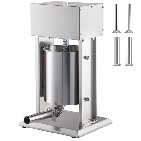Electric Stuffer, 10L Large Capacity, 200W Vertical Sausage Stuffer with Speed Stepless, 304 Stainless Steel Sausage Machine with 4 Stuffing Tubes, Foot Pedal for Household or Commercial Use