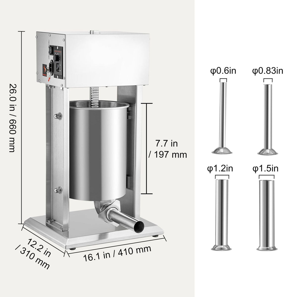 Electric Stuffer, 10L Large Capacity, 200W Vertical Sausage Stuffer with Speed Stepless, 304 Stainless Steel Sausage Machine with 4 Stuffing Tubes, Foot Pedal for Household or Commercial Use