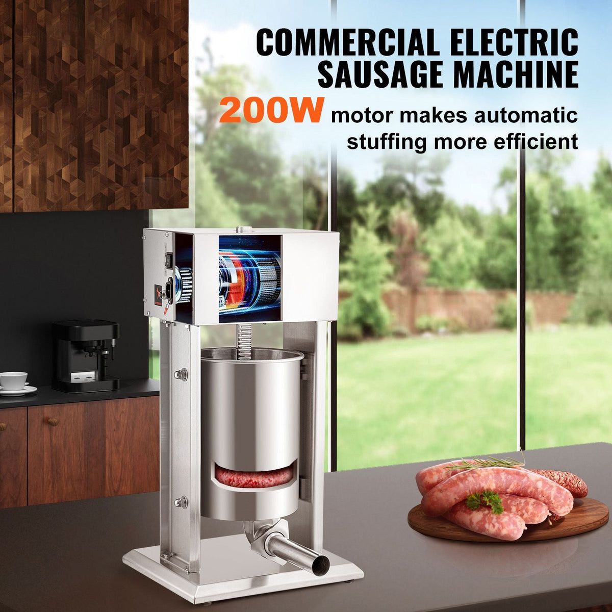 Electric Stuffer, 10L Large Capacity, 200W Vertical Sausage Stuffer with Speed Stepless, 304 Stainless Steel Sausage Machine with 4 Stuffing Tubes, Foot Pedal for Household or Commercial Use